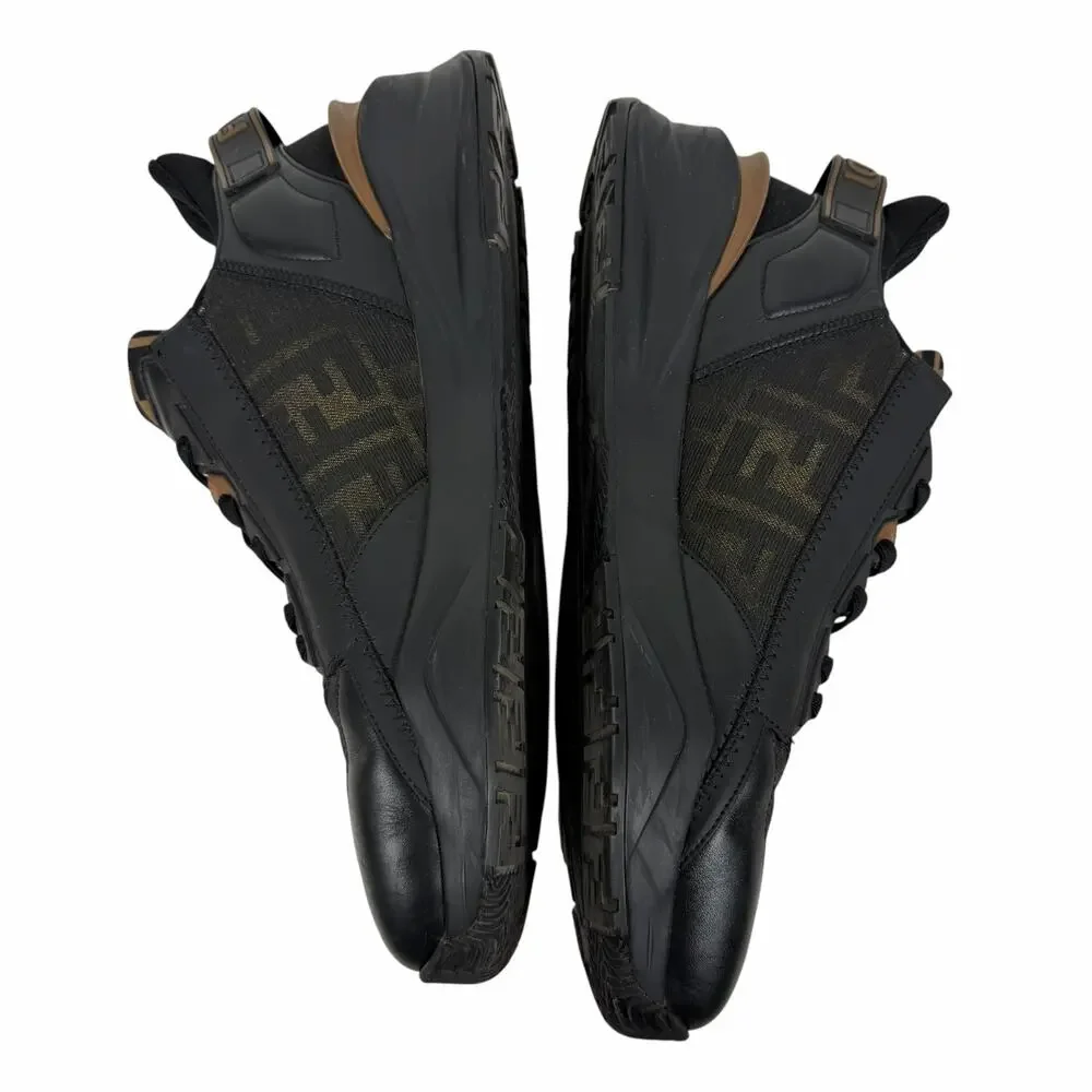 Fendi Flow Sneaker Zucca FF Logo Monogram Black Leather Size 9/ US 10